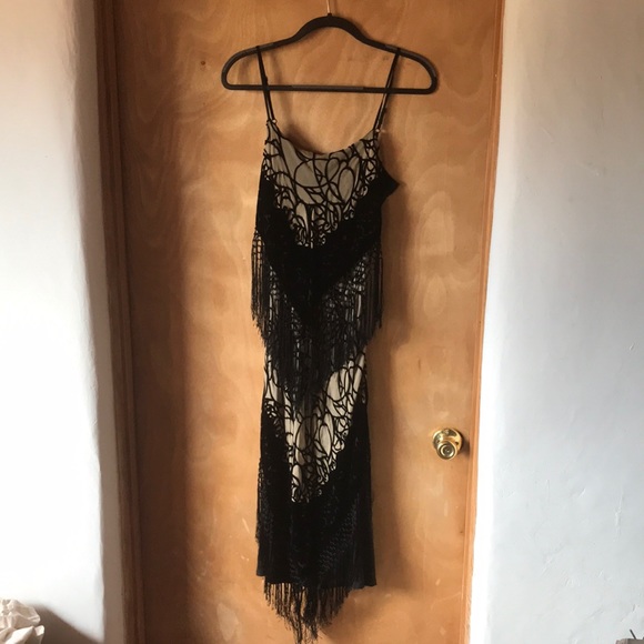 AUTHENTIC VINTAGE 90S VELVET BURNOUT DRESS SHEER LACE FRINGE GRUNGE GOTH S - Picture 4 of 9